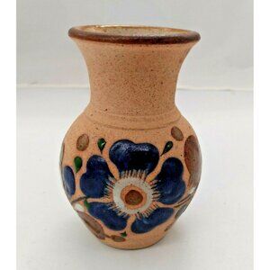 Vintage MEXICAN Tonala CLAY VASE Hand Painted 4 1/2" x 3"